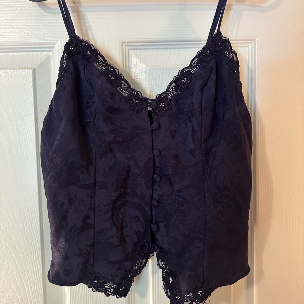 Vintage Gold Tag Victorias Secret Lace Trimmed Floral Button Down Camisole Top